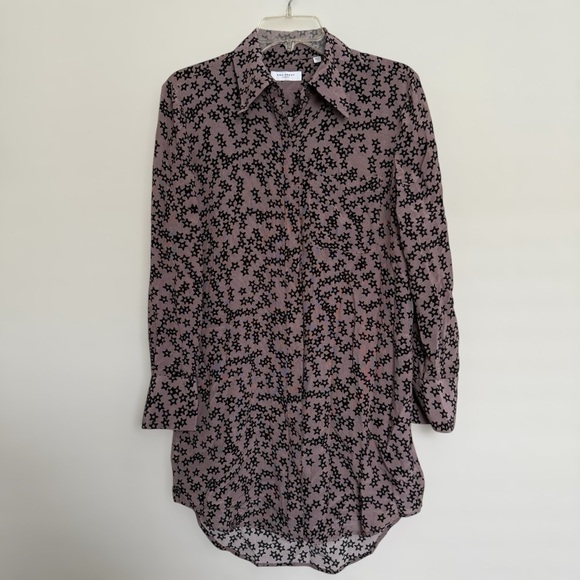 Equipment Taupe Silk Star Print Mini Shirt Dress Size S Long Sleeve Celestial - Picture 2 of 10